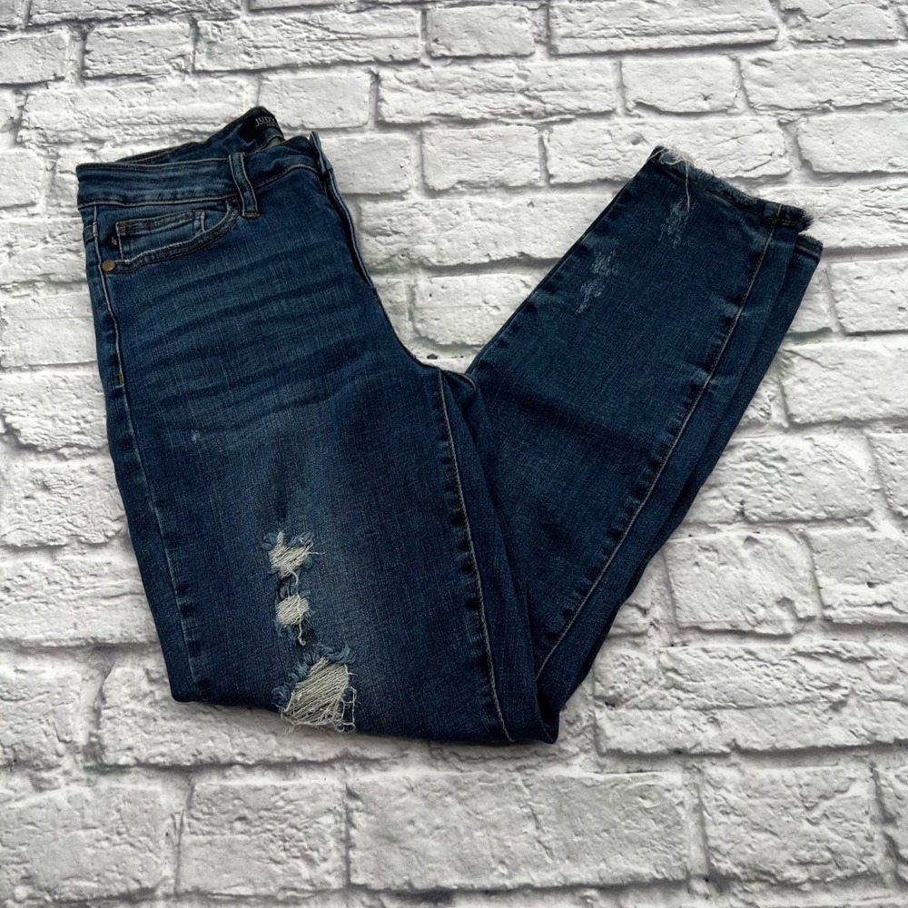 Judy Blue Distressed Relaxed Fit Mid Rise Jeans Blue Womens Size 5/27 Stretch